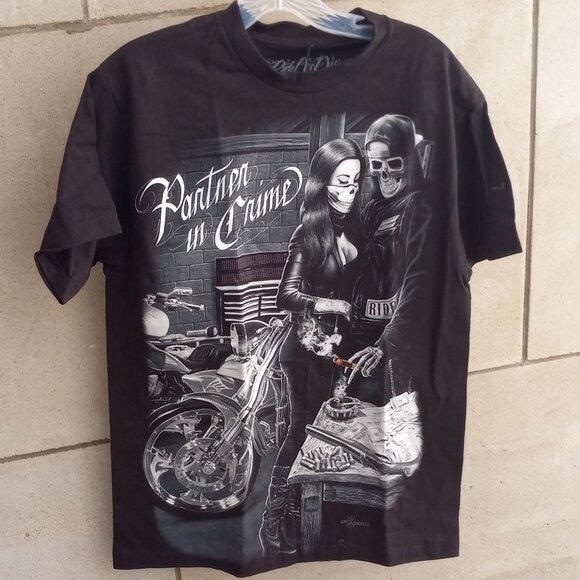 David Gonzales Art "Ride or Die" "Partners in Crime" Black T-Shirt Sz Medium (M) - Picture 1 of 15
